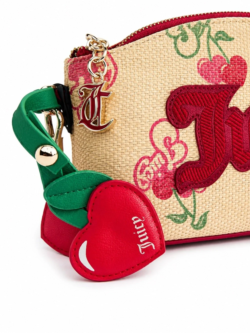 Juicy Couture Cherry Print Woven Wristlet Pouch Heart Charm NWT Y2K Coquette